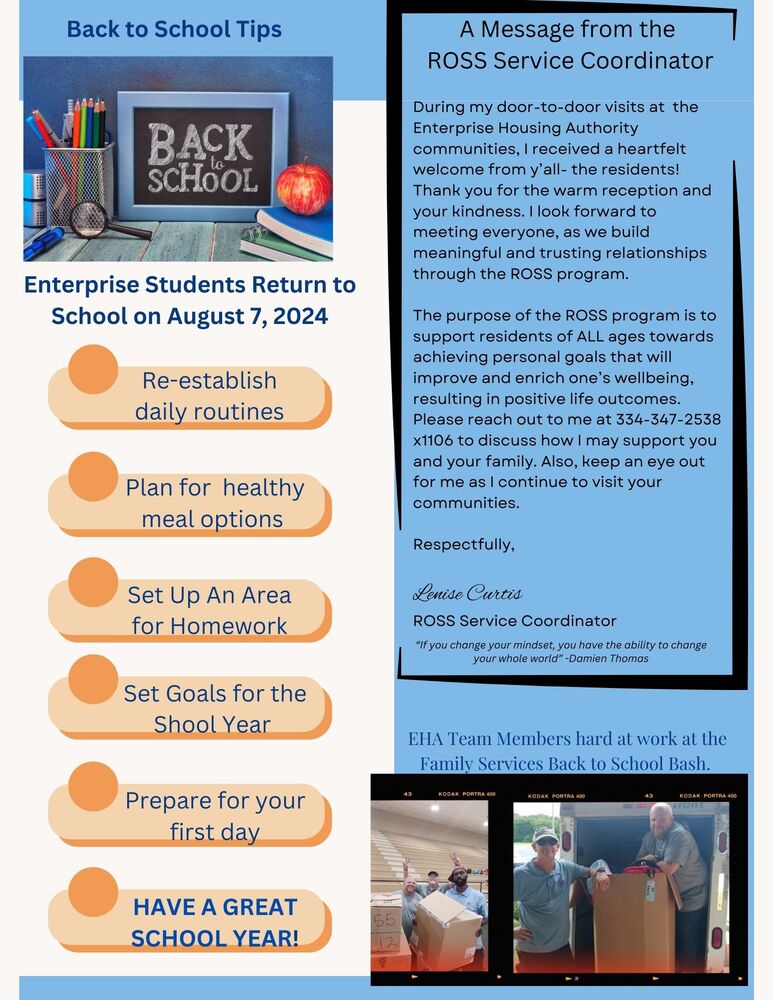 Back to school ideas and note from the Ross Coordinator