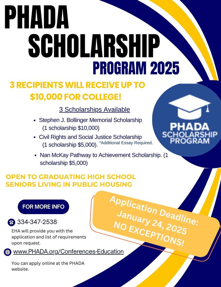 Flyer naming the different scholarship and amounts and telling you where to obtain more information. Also deadline to apply is January 24, 2025.