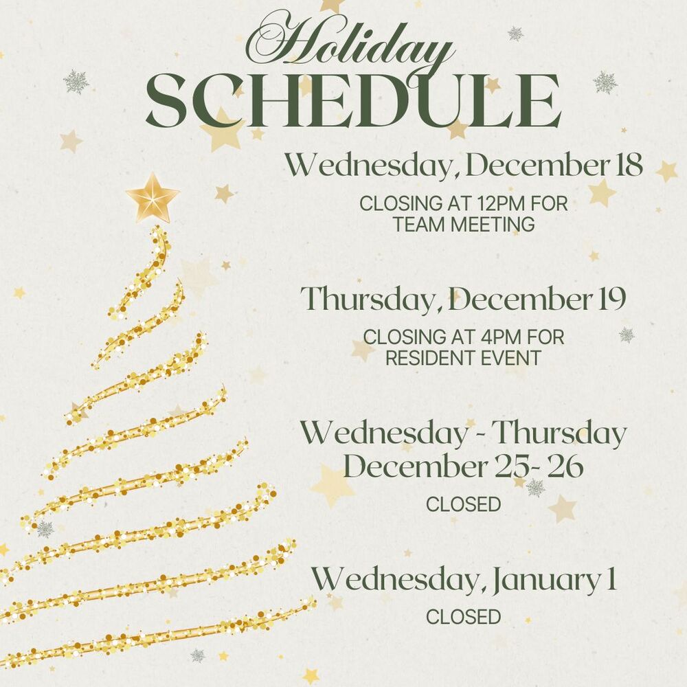 flyer with holiday schedule for Enterprise Housing